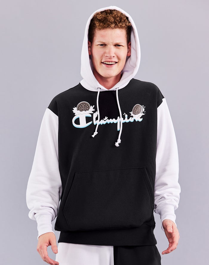 Champion Mens Hoodie NZ - Oreo® Reverse Weave Colorblock Black/White ( 8014-GDOYS )